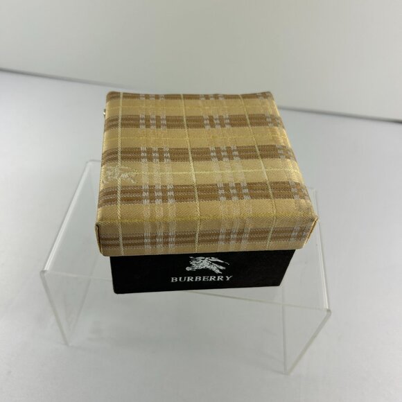 Burberry Silk Tie Necktie Boxed Set Cufflinks Pocket Square Cream Brown - Picture 13 of 16